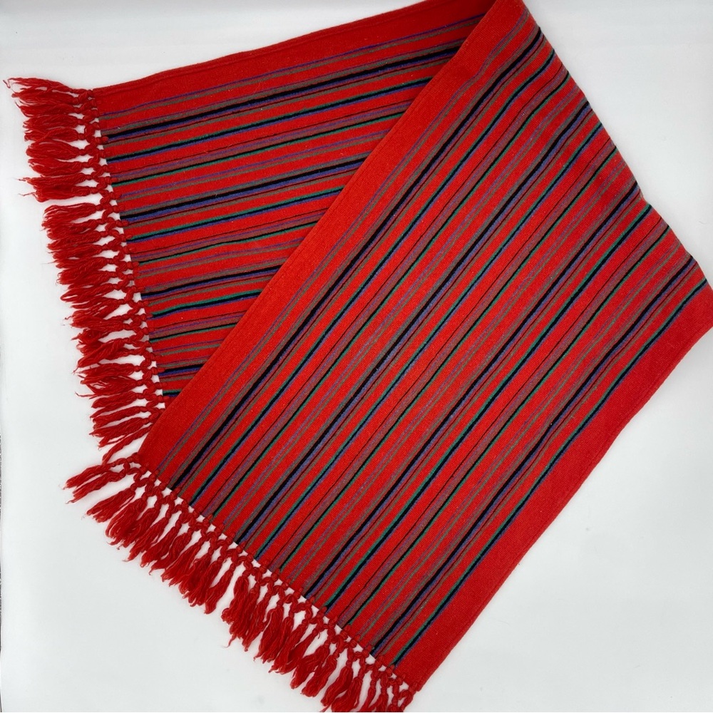 Vintage Table Runner Striped Fringe Red‎ Boho Eclectic Home Decor Dining Room